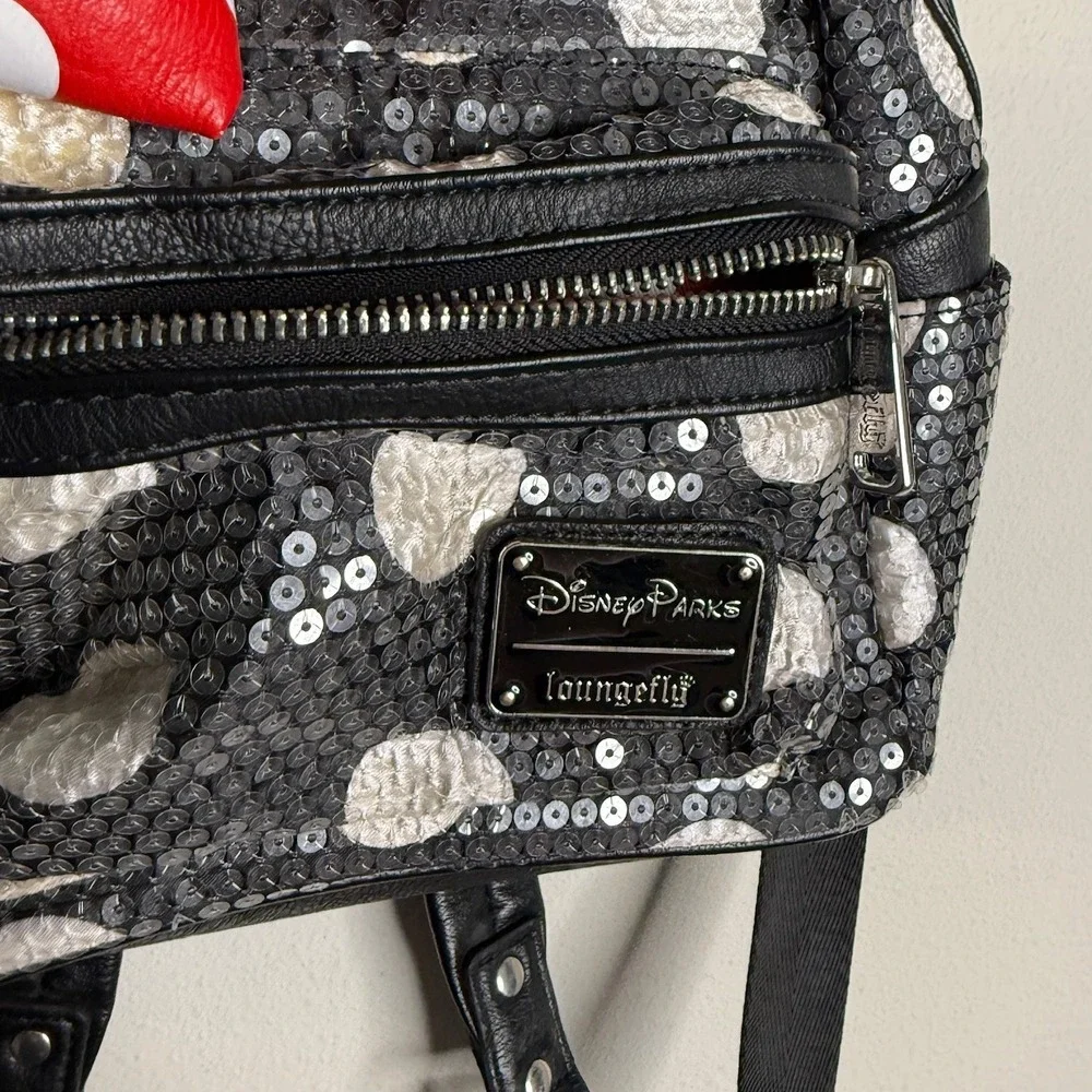 Disney Parks Loungefly Black Minnie Mouse Sequin Mini Backpack Polka Dot Travel‎